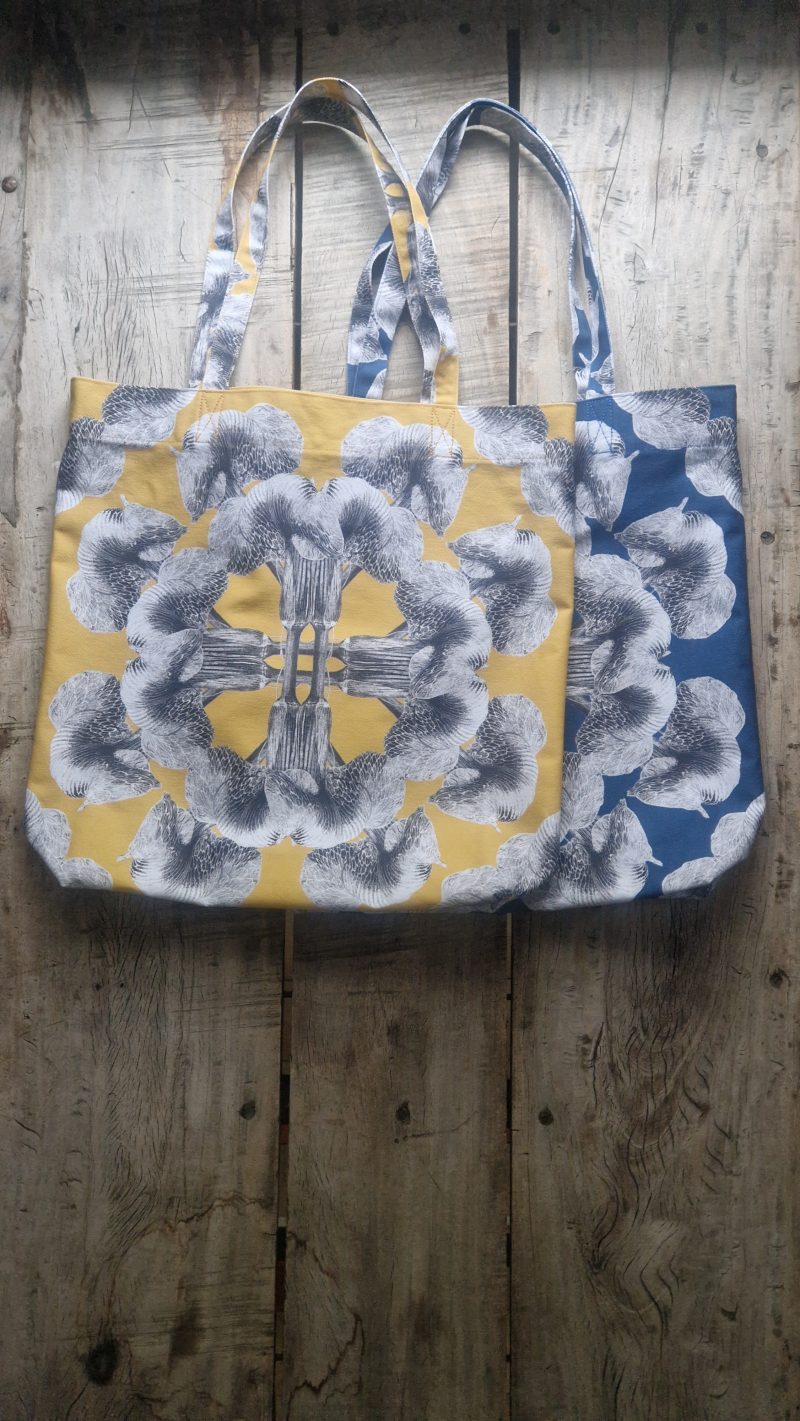 100% Cotton Denim Tote, handcrafted, Big Mandala Arisaema griffithii var Pradhanii by Marianne Hazlewood