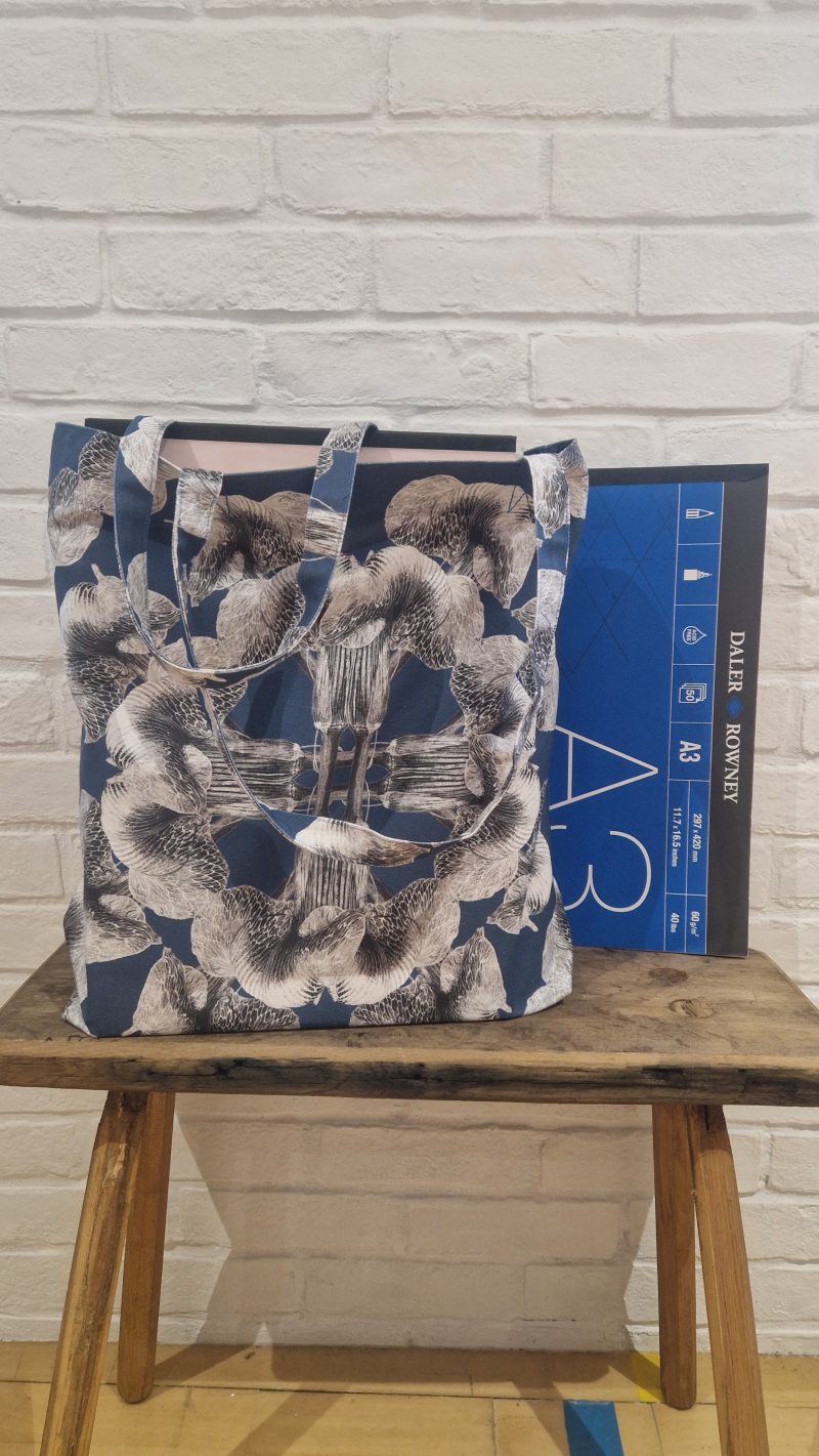 100% Cotton Denim Tote, handcrafted, Big Mandala Arisaema griffithii var Pradhanii by Marianne Hazlewood