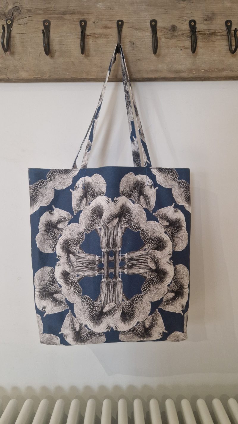 100% Cotton Denim Tote, handcrafted, Big Mandala Arisaema griffithii var Pradhanii by Marianne Hazlewood