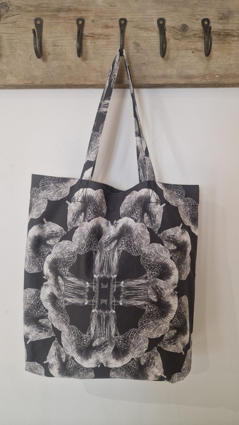 100% Cotton Denim Tote, handcrafted, Big Mandala Arisaema griffithii var Pradhanii by Marianne Hazlewood