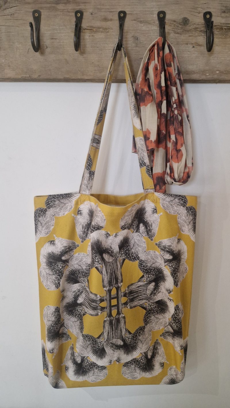 100% Cotton Denim Tote, handcrafted, Big Mandala Arisaema griffithii var Pradhanii by Marianne Hazlewood