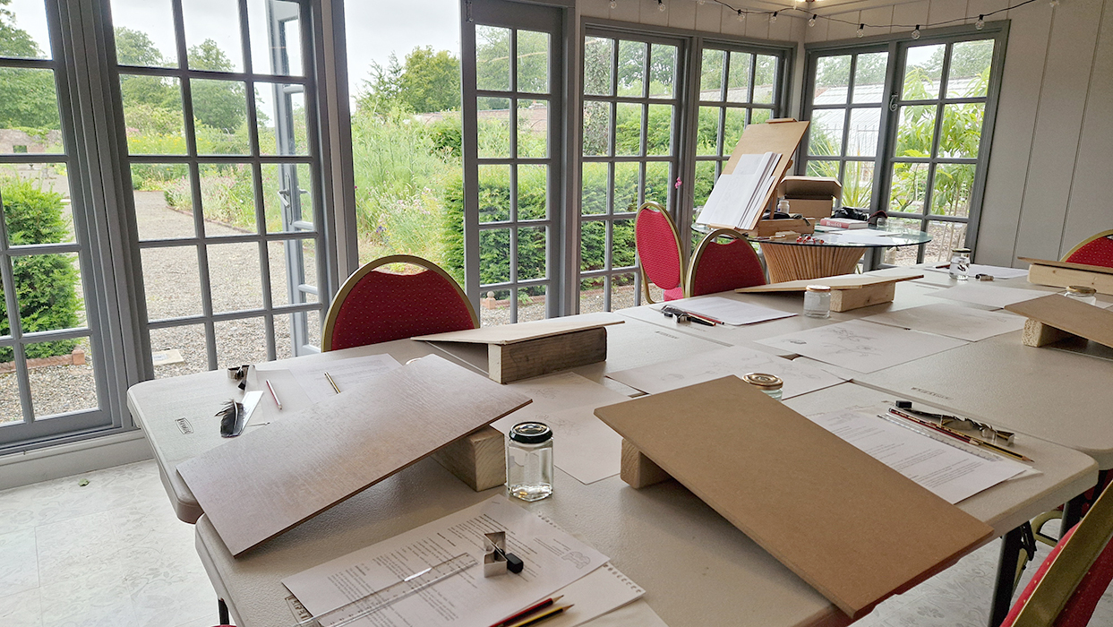 Netherby Hall Summer House, set up for a botanical Illustration class